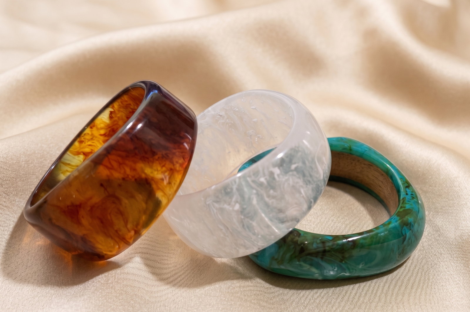 Asymmetric Energy Teal Resin Bangle Set